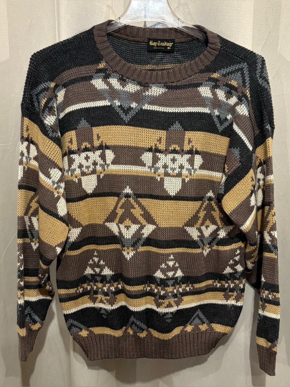 Bay Trading Brown Multi-Pattern Crewneck Sweater